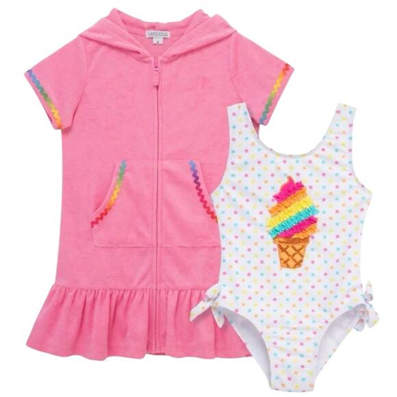 Flapdoodles Girl’s Pink Ice Cream Swimsuit Cover up Set Size 2T NWT - Picture 1 of 5